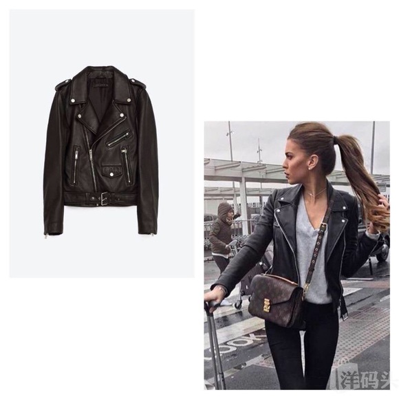SOLD! NWT Zara Black Leather Zippered Moto Jacket - Picture 7 of 7